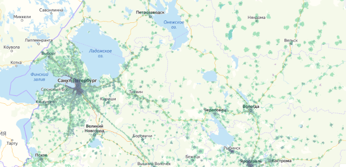 Зона покрытия МТС на карте Нефтеюганск 